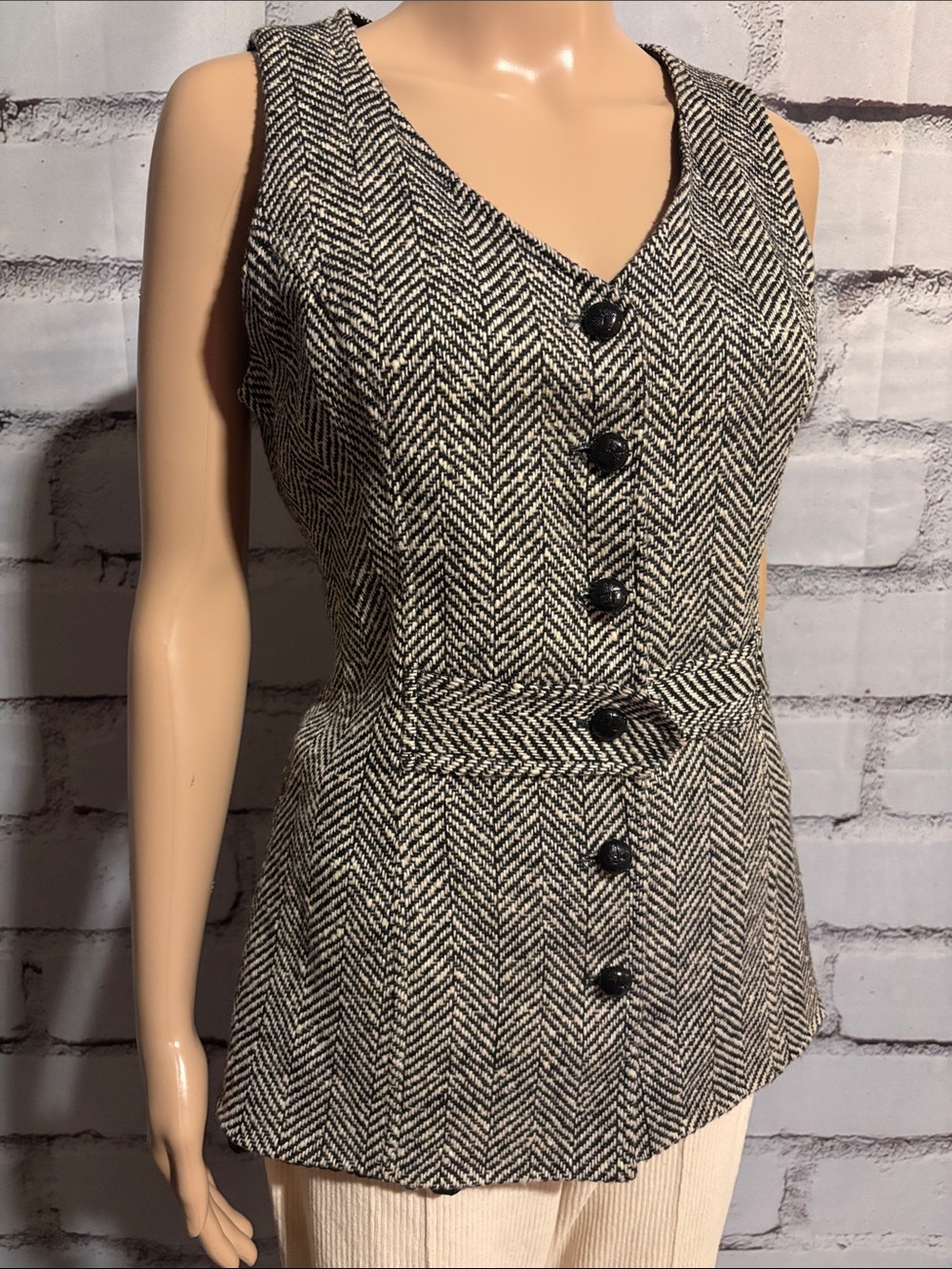 Vintage College Town Herringbone Print Women’s Button Vest Size Medium